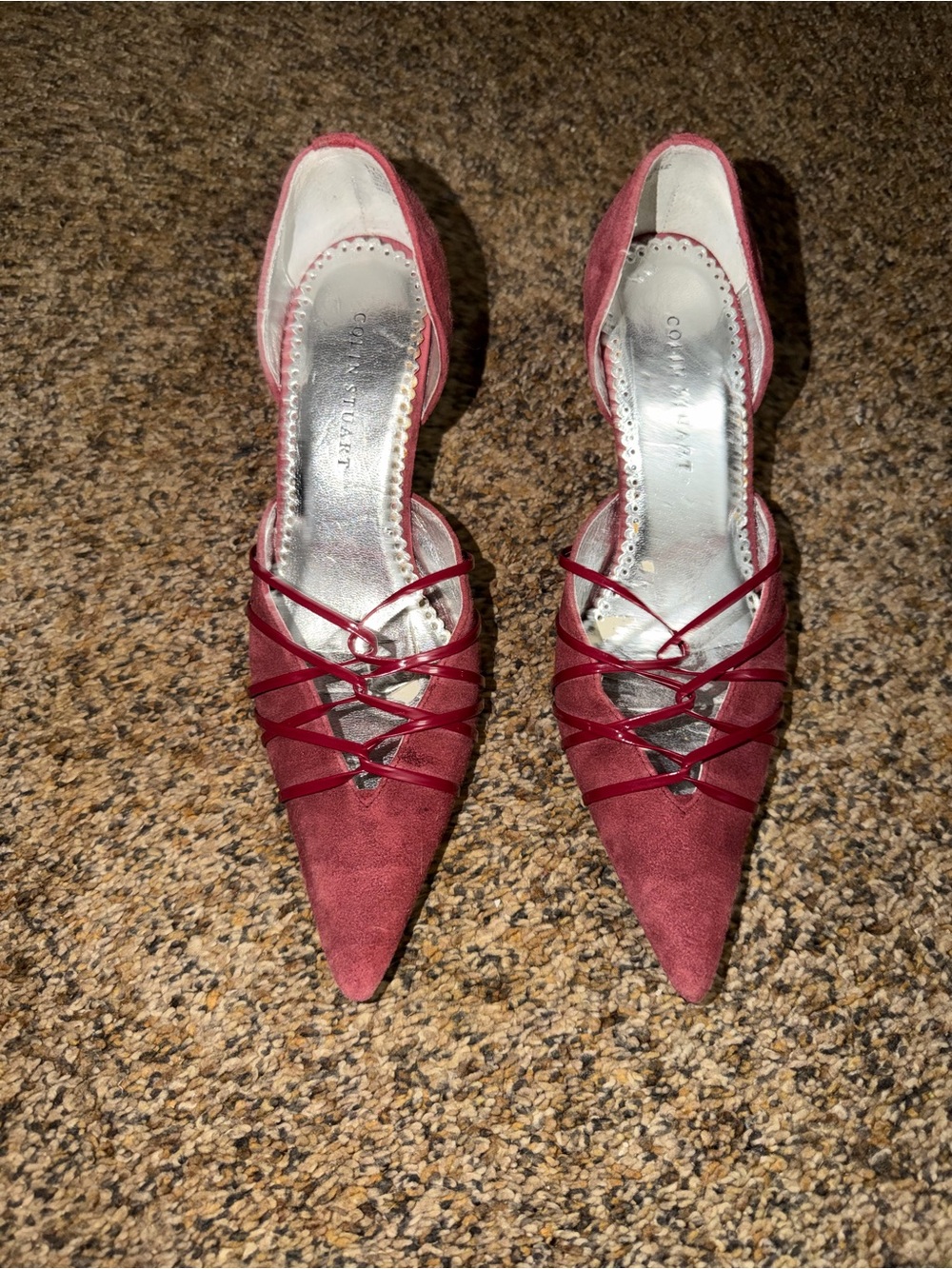 Colin Stuart Crimson Pointed-Toe Crisscross Pumps